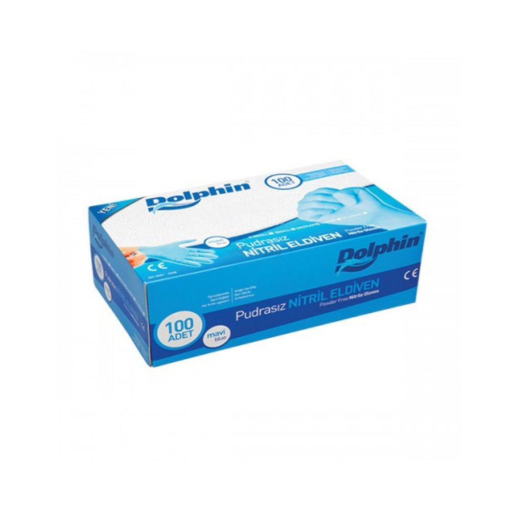 MUAYENE ELDİVENİ NİTRİL PUDRASIZ MAVİ(L)DOLPHIN
